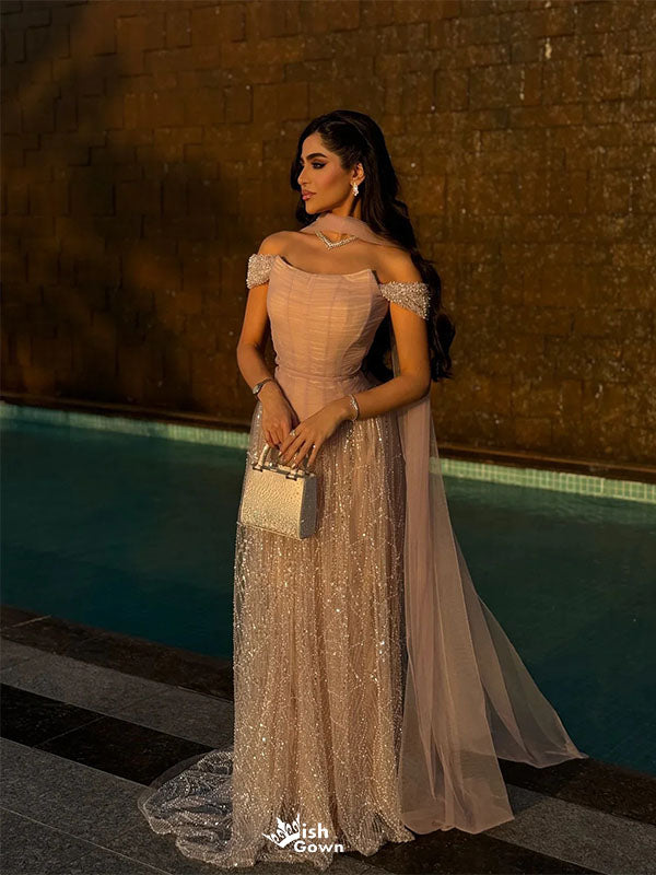 Elegant Pink Off-Shoulder Sleeveless A-Line Long Prom Dress Ideas, Evening Party Dresses , WGP1900