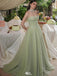 Elegant Green Sweetheart A-Line Long Prom Dress Ideas, Evening Party Dresses,WGP1606