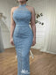 Sparkly Blue High Neck Mermaid Long Prom Dress Ideas, Evening Party Dresses,WGP1885