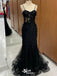 Black Lace 3D Flower Appliques Spaghetti Straps Mermaid Long Party Dress Prom Dresses,Evening Dress Online, WGP889