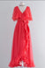 Stylish Watermelon A-line Chiffon V Neck Long Prom Dresses ,WGP1086