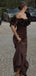Elegant Brown Off-Shoulder Mermaid Floral Long Prom Dress Ideas, Evening Party Dresses,WGP1743