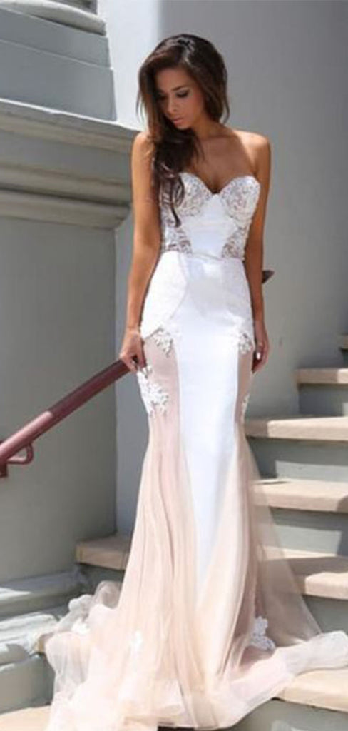 Sexy White Sweetheart Mermaid Long Prom Dress Ideas, Evening Party Dresses,WGP1857
