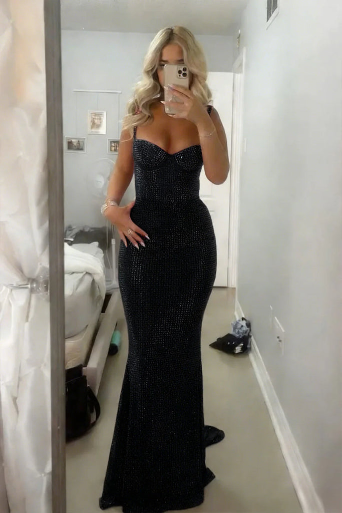 Modern Rhinestone Bodycon Prom Gown Sparkly Strapless Mermaid Formal Dress,WGP2164