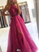 Sexy Pink High-Neck A-Line Side Slit Long Prom Dress Ideas, Evening Party Dresses,WGP1645