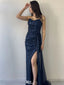 Shiny Blue Sweetheart Mermaid Side Slit Long Prom Dress Ideas, Evening Party Dresses , WGP1583