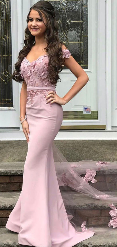 Elegant Pink Off-Shoulder Sleeveless Mermaid Long Prom Dress Ideas, Evening Party Dresses, WGP1901