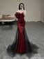 Elegant Red Off-Shoulder Mermaid Long Prom Dress Ideas, Evening Party Dresses,WGP1668