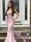 Elegant Pink Off-Shoulder Sleeveless Mermaid Long Prom Dress Ideas, Evening Party Dresses, WGP1901