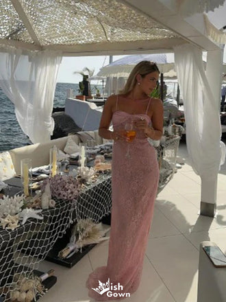Sexy Pink Spaghetti Strap Mermaid Long Prom Dress Ideas, Evening Party Dresses,WGP1865