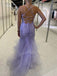 Sexy Purple Mermaid Spaghetti Strap Lace Long Sleeveless Long Party Prom Dresses,Evening Dress Online, WGP740