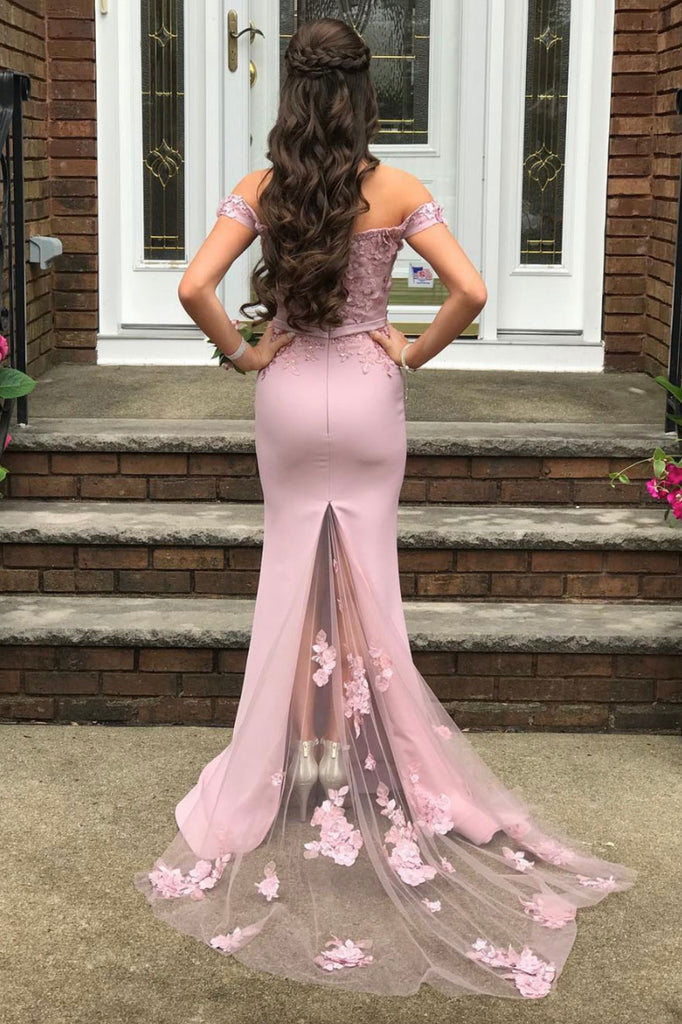 Elegant Pink Off-Shoulder Sleeveless Mermaid Long Prom Dress Ideas, Evening Party Dresses, WGP1901