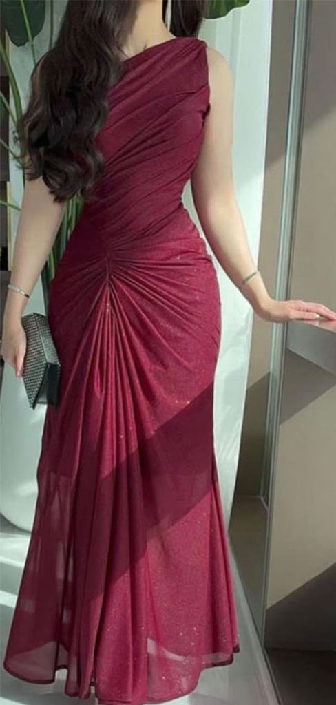 Sexy Burgundy One-Shoulder Mermaid Long Prom Dress Ideas, Evening Party Dresses,WGP1866