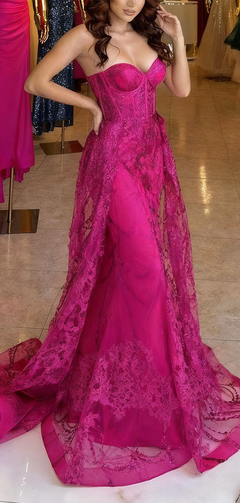 Gorgeous Pink Sweetheart  A-Line Lace Long Prom Dress Ideas, Evening Party Dresses , WGP1576