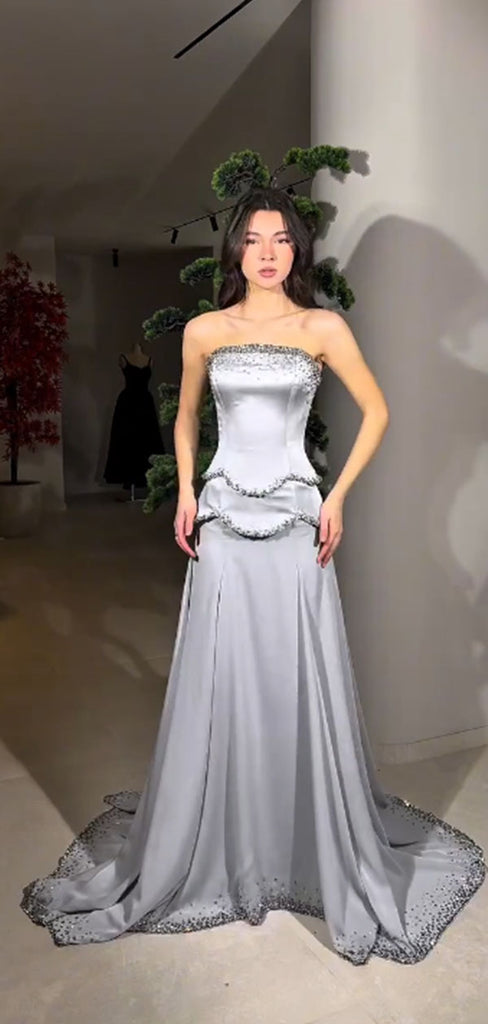 Unique Gray Sweetheart A-Line Long Prom Dress Ideas, Evening Party Dresses,WGP1639