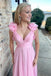 Unique Floral Applique Pink Prom Dress Ruched Bodice Flowy A-Line Evening Gown,WGP2172