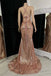 Sparkly Dusty Rose V-Neck Mermaid Long Prom Dress Ideas, Evening Party Dresses,WGP1968