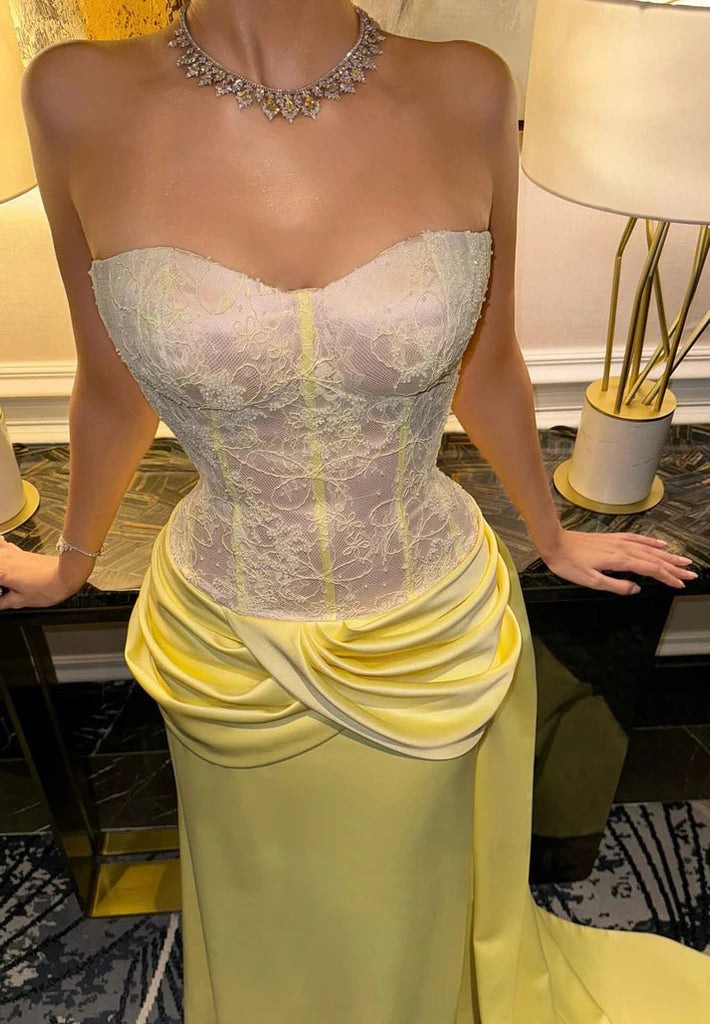 Elegant Yellow Sweetheart Mermaid Long Prom Dress Ideas, Evening Party Dresses,WGP1806