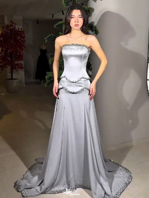 Unique Gray Sweetheart A-Line Long Prom Dress Ideas, Evening Party Dresses,WGP1639