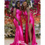 Sexy Pink Mermaid Spaghetti Strap Side Slit Sleeveless Wedding Guest Bridesmaid Dresses,WGM379