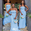 Elegant Blue Mermaid Strapless Sleeveless Side Slit Wedding Guest Bridesmaid Dresses,WGM377