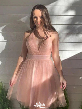 Gorgeous V-neck Halter A-line Short Mini Homecoming Dress,EPT334