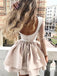 Elegant Pink Long Sleeve Ball Gown Lace Popular Cheap Short Homecoming Dresses, EPT287