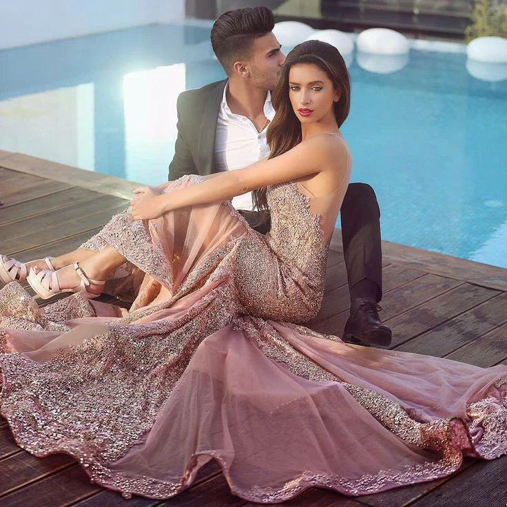 Sexy Pink Halter Mermaid Long Prom Dress Ideas, Evening Party Dresses,WGP1889