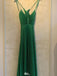 Elegant Green Spaghetti Strap A-Line Long Prom Dress Ideas, Evening Party Dresses,WGP1614