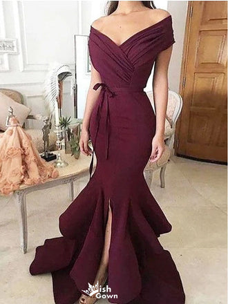 Elegant Red Off-Shoulder Mermaid Long Prom Dress Ideas, Evening Party Dresses,WGP1769