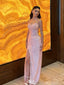 Unique Lace Corset Prom Dress Sweetheart Sleeveless Pink Sheath Dress with Side Slit, WGP2044
