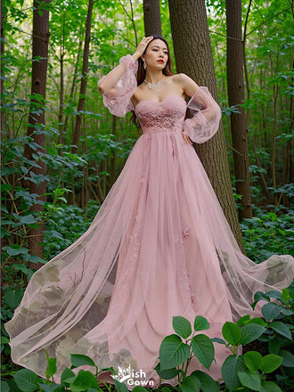Sexy Pink Sweetheart Floral A-Line Long Prom Dress Ideas, Evening Party Dresses,WGP1657
