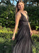 Elegant Black Spaghetti Strap V-Neck&nbsp;Long Sleeveless Long Party Prom Dresses,Evening Dress Online, WGP790