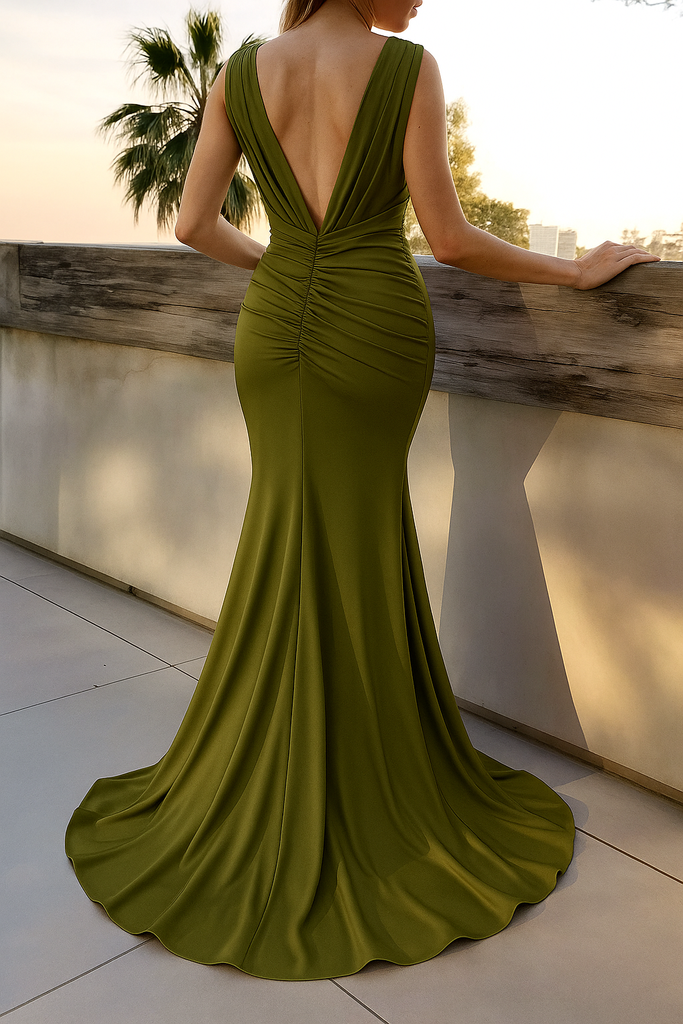 Elegant Green V-Neck Mermaid Long Prom Dress Ideas, Evening Party Dresses,WGP1632