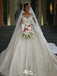 Elegant Illusion Full Sleeve Applique Ball Gown Popular Bridal Long Wedding Dresses, WDH088