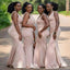 Elegant Mermaid Straps V Neck Sleeveless Popular Cheap Maxi Long Wedding Guest Bridesmaid Dresses,WGM272