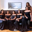 Sexy Black Mermaid Off Shoulder Sleeveless Applique Popular Cheap Maxi Long Wedding Guest Bridesmaid Dresses,WGM333