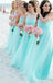 Unique Mint Green Halter Sleeveless A-Line Long Bridesmaid Dresses Online,WGM435