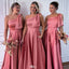 Elegant Pink One-Shoulder Sleeveless Mermaid Long Bridesmaid Dresses Online, WGM433