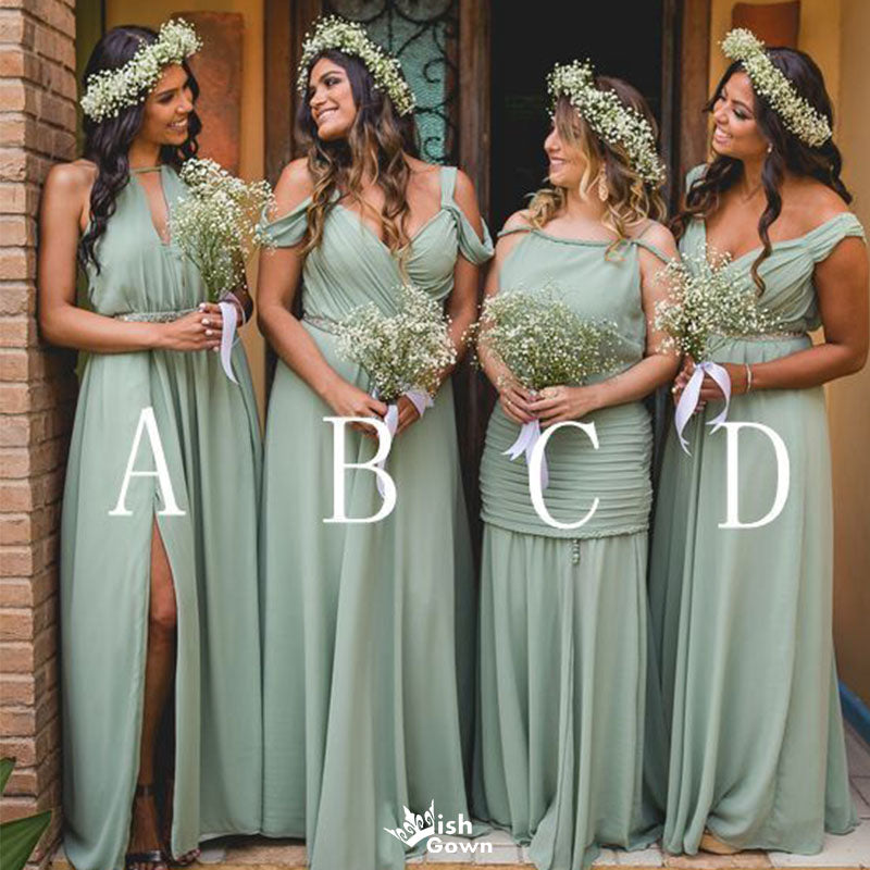 Simple Green Mismatched Sleeveless A-Line Long Bridesmaid Dresses Online,WGM438