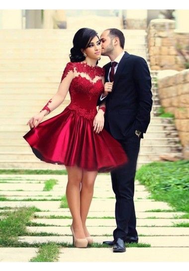Charming Red Halter Long Sleeve A-Line Short Homecoming Dresses For Birthday Party, EPT714