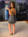 Shiny Spaghetti Strap Sleeveless A-Line Sequin Short Homecoming Dresses For Party,EPT658