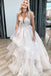 Fancy V-Neck Tiered Tulle A-Line Long Wedding Dresses With Sweep Trailing,WDH187