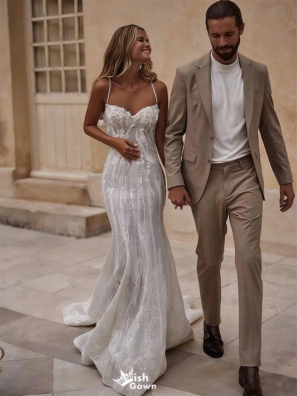 Sexy Sparkly Sequin Mermaid Wedding Gown Sweetheart Sleeveless Bridal Dress,WDH192