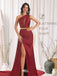 Elegant Red One Shoulder Mermaid Side Slit Long Prom Dress Ideas, Evening Party Dresses , WGP1867