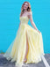 Gorgeous Light Yellow A-Line Spaghetti Straps Side Slit Applique Maxi Long Party Prom Gowns,Evening Dresses,WGP392