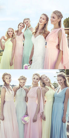 Junior Young Girls Simple Cheap Chiffon Convertible Mismatched Styles Different Colors Long Formal Bridesmaid Dresses for Wedding Party, WG148