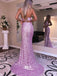 Two Pieces Sequins Spaghetti Straps Lace Up Mermaid Evening Gowns Prom Dresses , WGP138