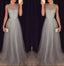 Grey Beaded Top Shinning Tulle Elegant Cheap Long Prom Dresses, WG718