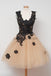 Black Applique Lace Champange Lovely Cheap Short Homecoming Dresses, WG807 - Wish Gown